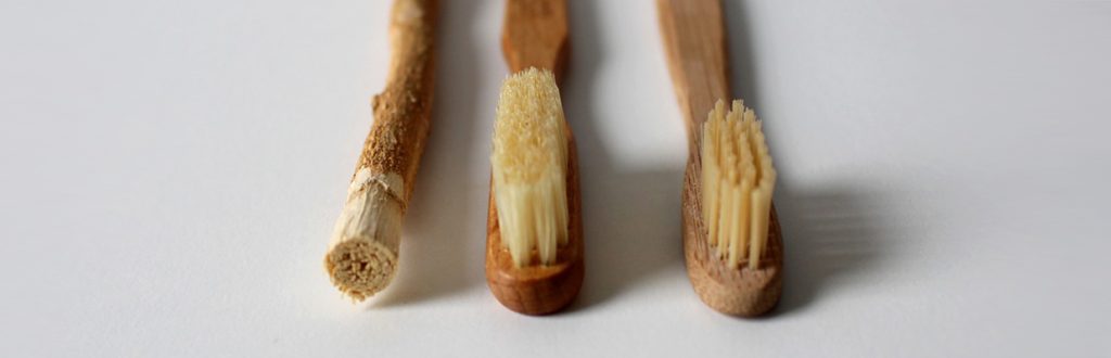 Toothbrush stick from a twig of a neem, meswak or babool tree or ‘datun’ i