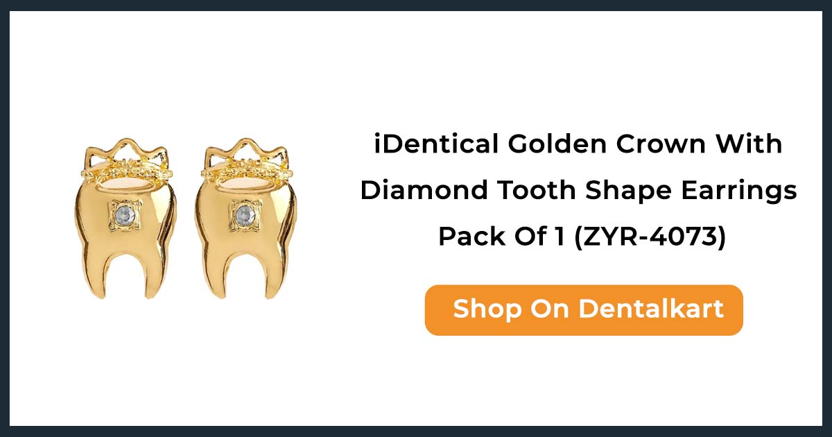 iDentical Golden Crown With Diamond Tooth Shape Earrings - Pack Of 1 (ZYR-4073)