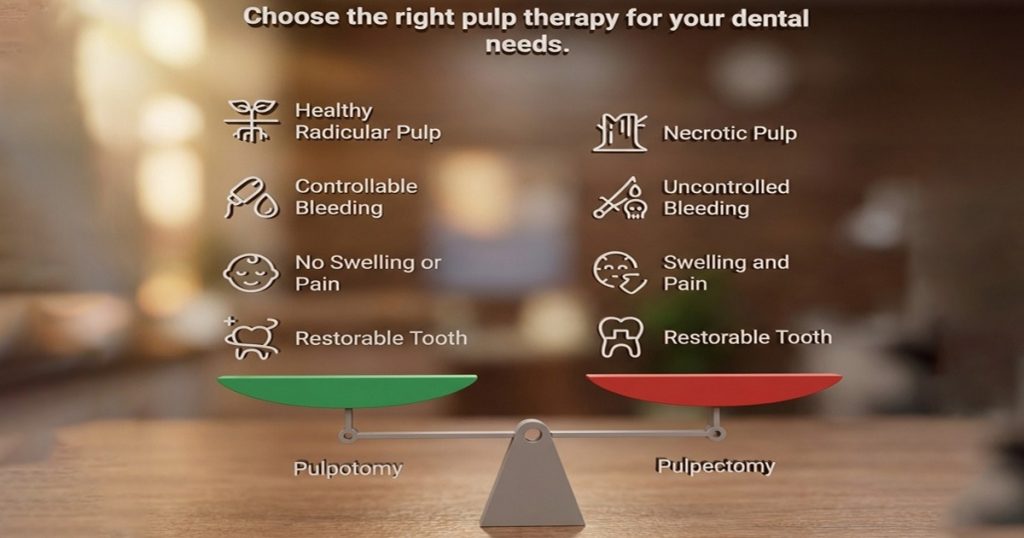 Indications for Pulpotomy vs Pulpectomy
