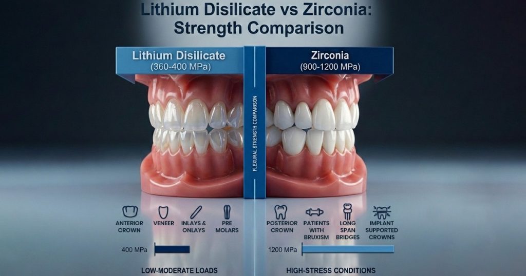 lithium disilicate vs zirconia- strength comparison